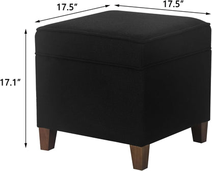 Adeco 17.5" Square Fabric Ottoman with Storage - Upholstered Cotton Linen Foot Rest - Flip Top