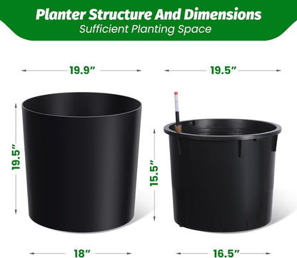 Tall Round Planter Set of 2, 19.5‘’ H x 19.9" Dia Large Planters for Indoor Plants with Built-in