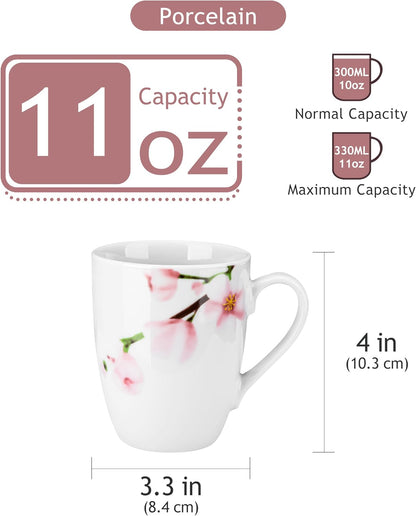 VEWEET Coffee Mugs Set of 6, 11 OZ Coffee Cups Set with Handle, Floral Mug Sets Ceramic Cup Set for