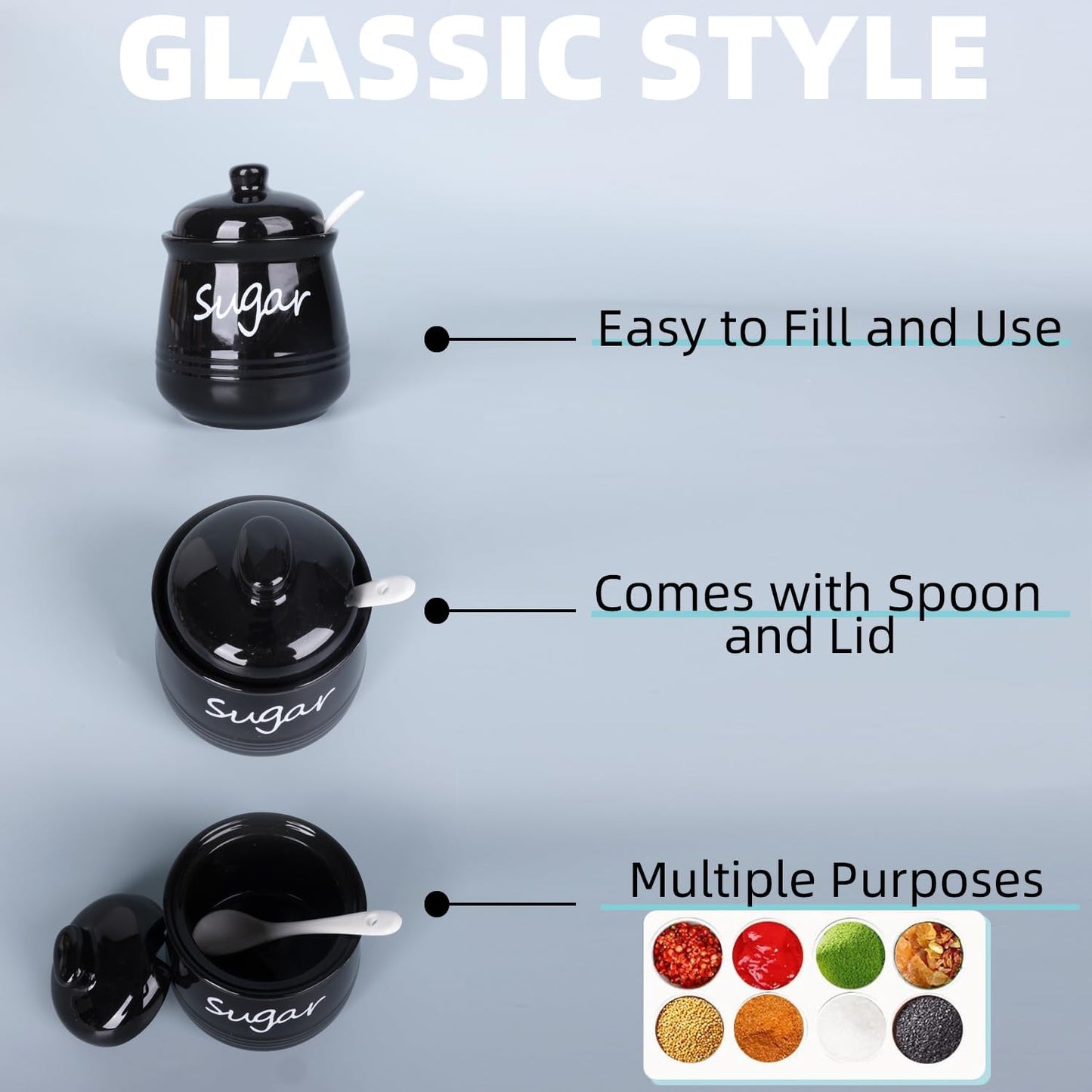 HAOTOP 12oz Sugar Bowl with Lid and Spoon,Ceramic Sugar Jar Sugar Dispenser Sugar Container Coffee