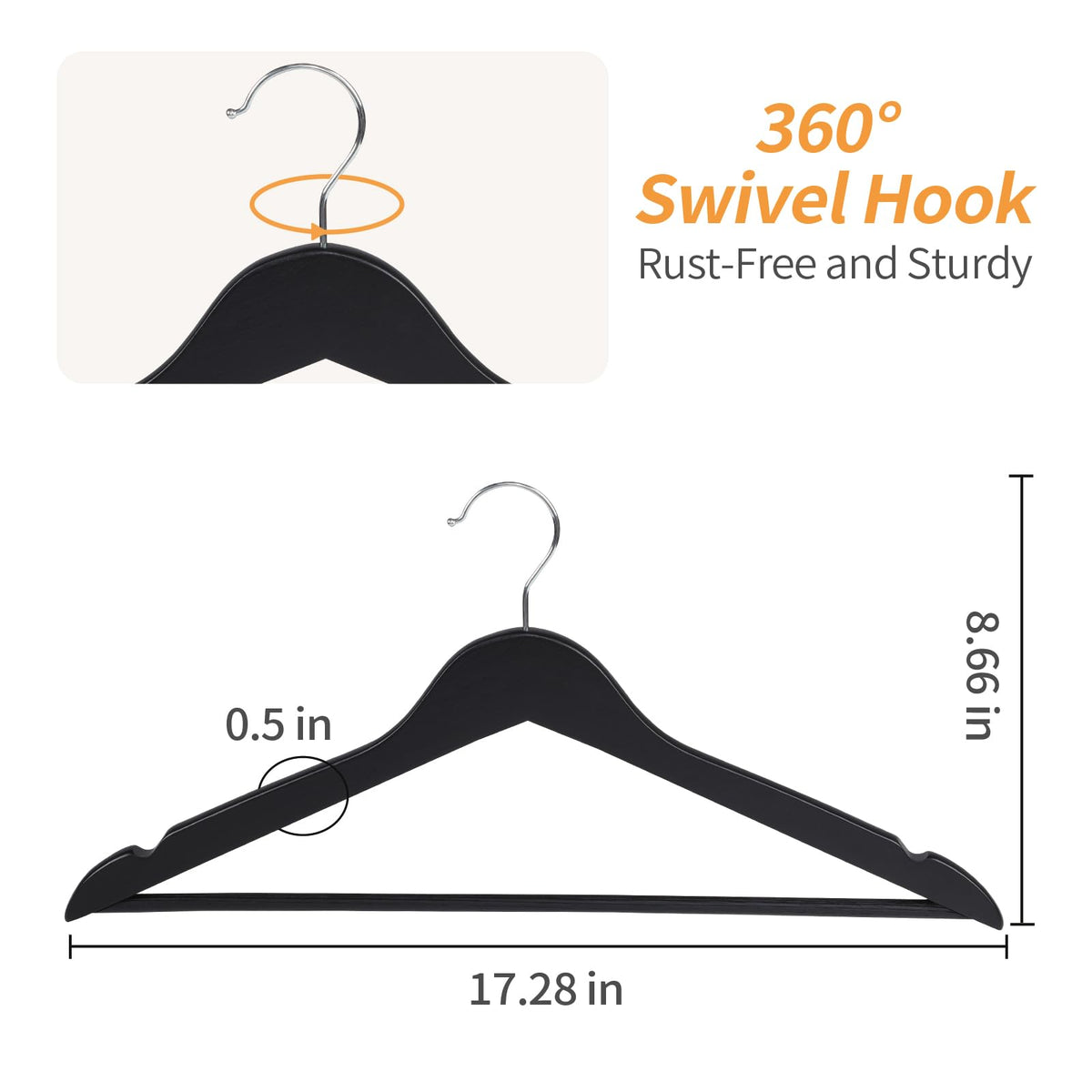 Amazon Basics Wood Suit Clothes Hangers for Closet Organizer, Black, 30-Pack