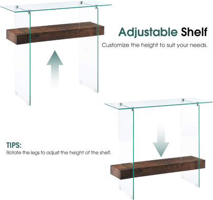 ivinta Glass Console Table with Storage, 39.4" Modern Sofa Table for Living Room, Foyer, Hallway