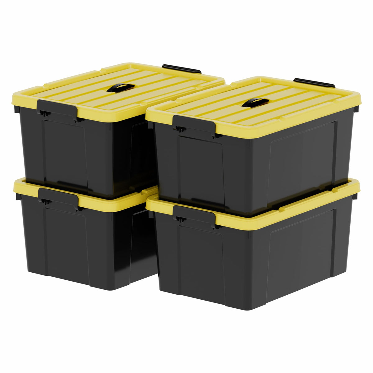 Cetomo 72Qt*4 Plastic Storage Bins, Tote Storage Box with Handle, Stackable, Black and Yellow