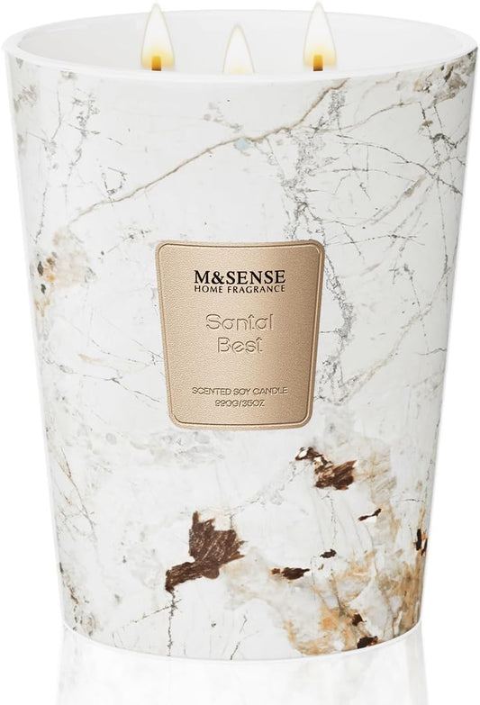 M&SENSE Santal Scented Candles for Home, 3-Wick Highly Scented Jar Candles, Extra Large Candle 35