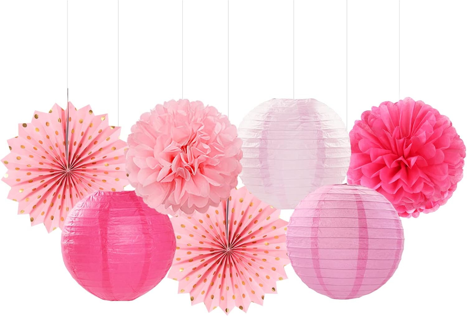 Rose Hot-Pink Party Decorations Streamers - 14pcs Girl Birthday Baby Shower Paper Lanterns