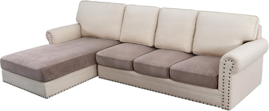 H.VERSAILTEX Velvet Stretch Sectional Couch Covers 4 Pieces Sofa Seat Cushion Covers L Shape