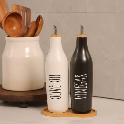 HOMCDALY Olive Oil and Vinegar Dispenser Set, 16oz Ceramic Oil Dispenser for Kitchen, Kitchen