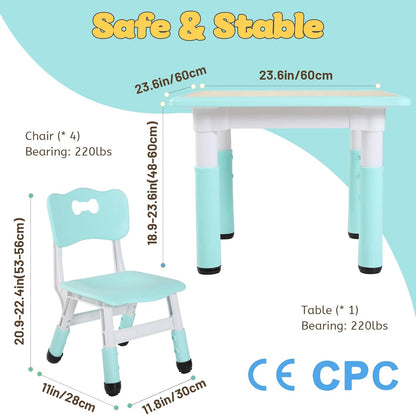 FUNLIO Kids Table and 4 Chairs Set, Height Adjustable Toddler Table and Chair Set for Ages 3-8