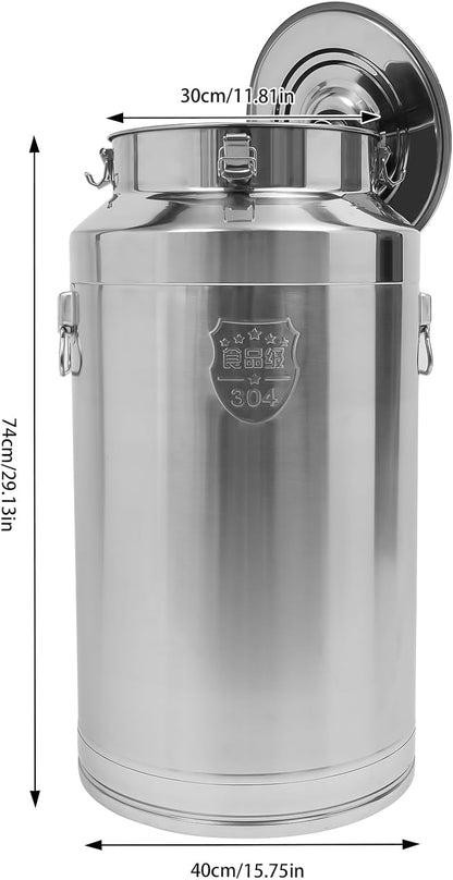 Stainless Steel Milk Can, 304 Stainless Steel Pail 23Gal Milk Can with Sealed Lid, 88L Hanging Lid