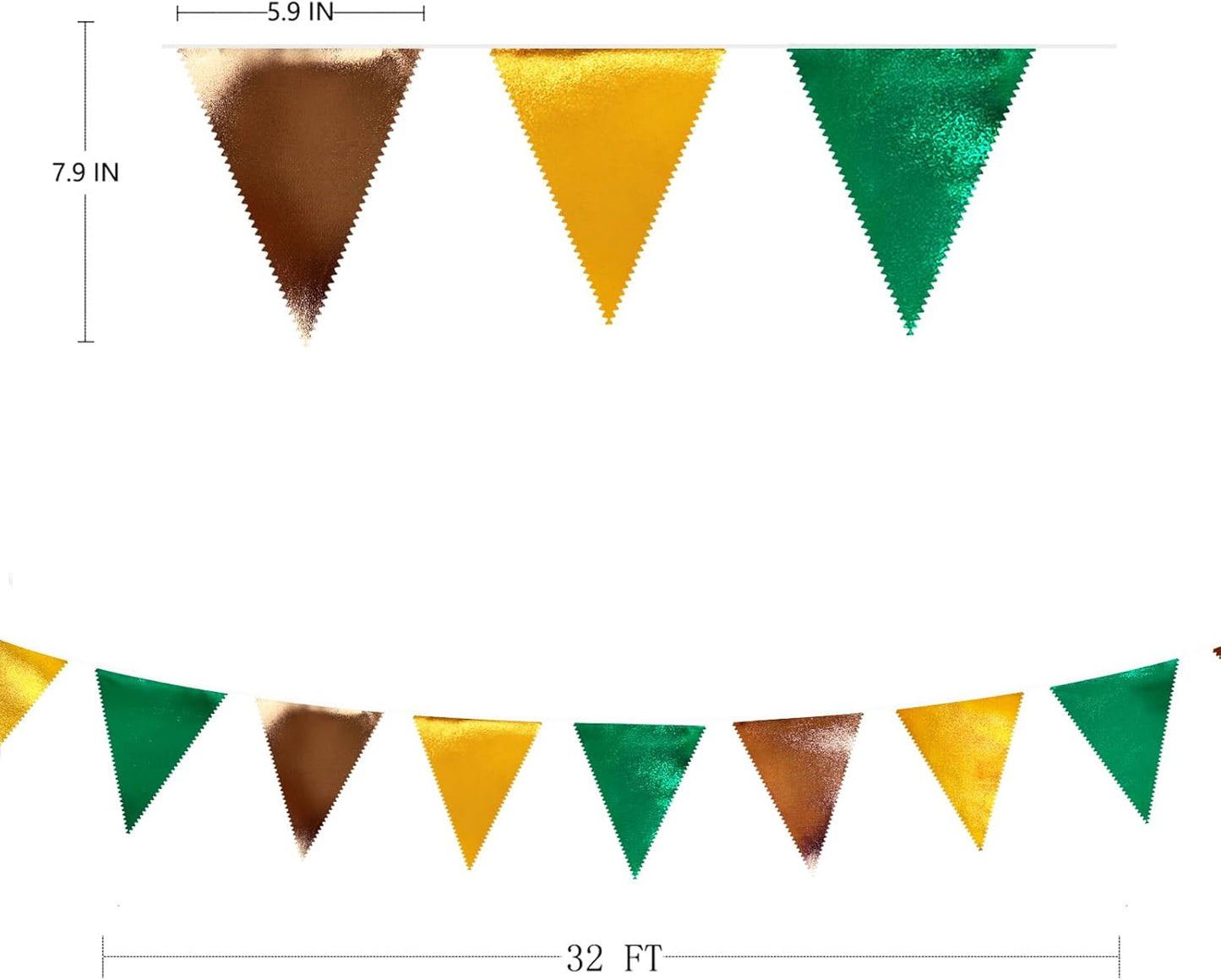 Green Gold Brown Metallic Fabric Triangle Pennant Banner Flag Bunting Garland for Football Jungle