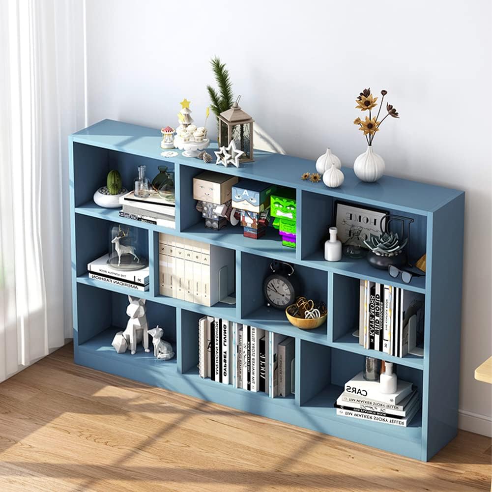 IOTXY Open Shelf Low Bookcase - Wooden 3-Tier Floor Standing Display Cabinet Organizer with Base