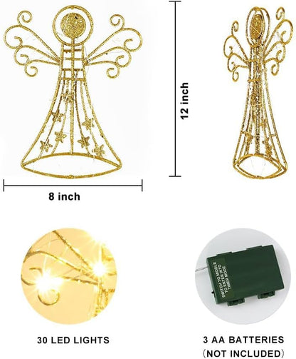 hogardeck Christmas Tree Topper, Glittered Gold Angel Tree Topper for Christmas Treetop, 30 LED