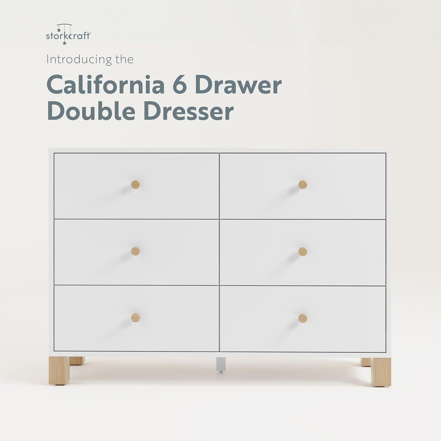 Storkcraft California 6-Drawer Double Dresser (White with Driftwood) - GREENGUARD Gold Certified