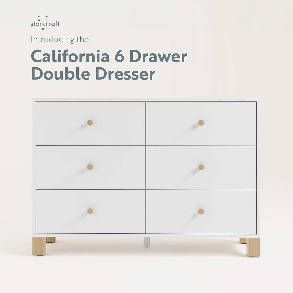 Storkcraft California 6-Drawer Double Dresser (White with Driftwood) - GREENGUARD Gold Certified