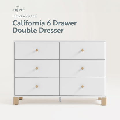 Storkcraft California 6-Drawer Double Dresser (White with Driftwood) - GREENGUARD Gold Certified