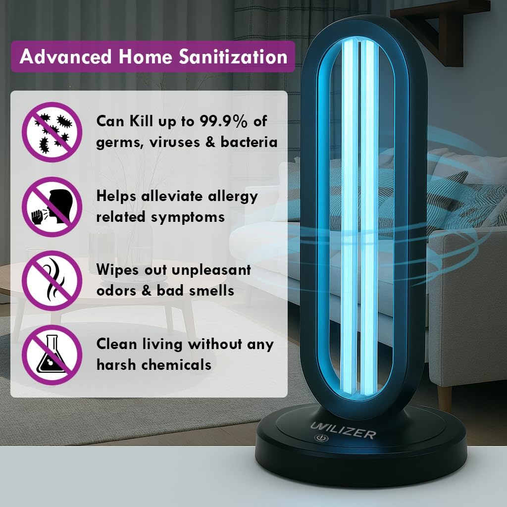 Tower - UV Light Sanitizer & Ultraviolet Lamp with Remote Control (UV-C Cleaner for Home, Room