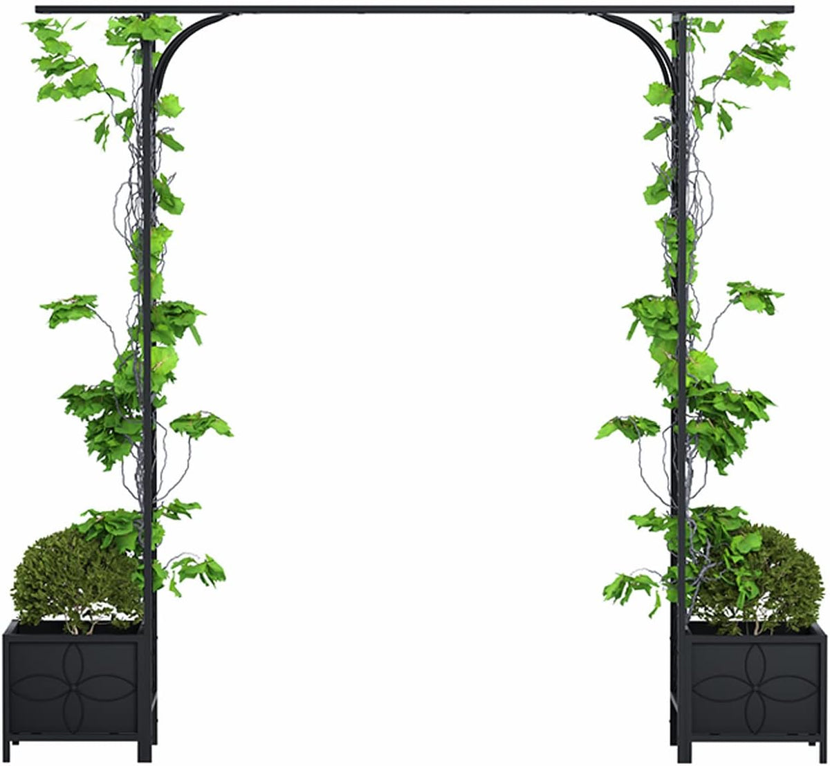 Zhongma Metal Garden Arbor with Planters, 83.5'' High x 90.5'' Wide, Outdoor Arch for Climbing