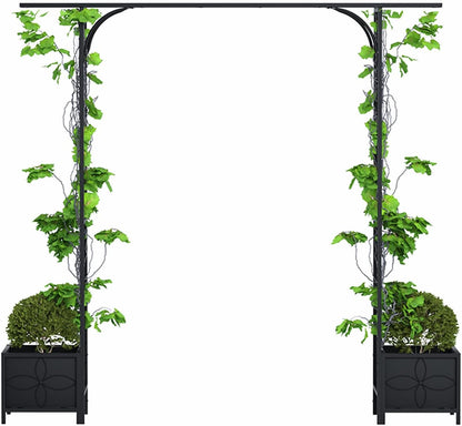 Zhongma Metal Garden Arbor with Planters, 83.5'' High x 90.5'' Wide, Outdoor Arch for Climbing