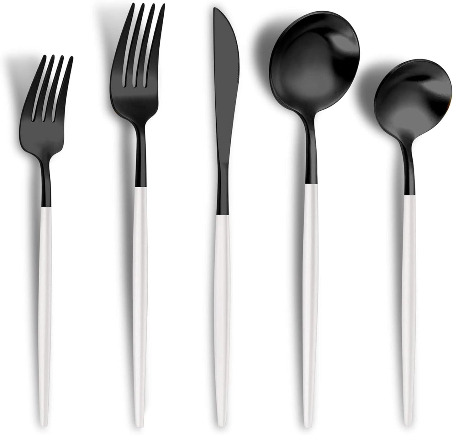 Matte Black White Silverware Set for 4,Modern Stainless Steel Brushed Cutlery Set,20-Pieces Heavy