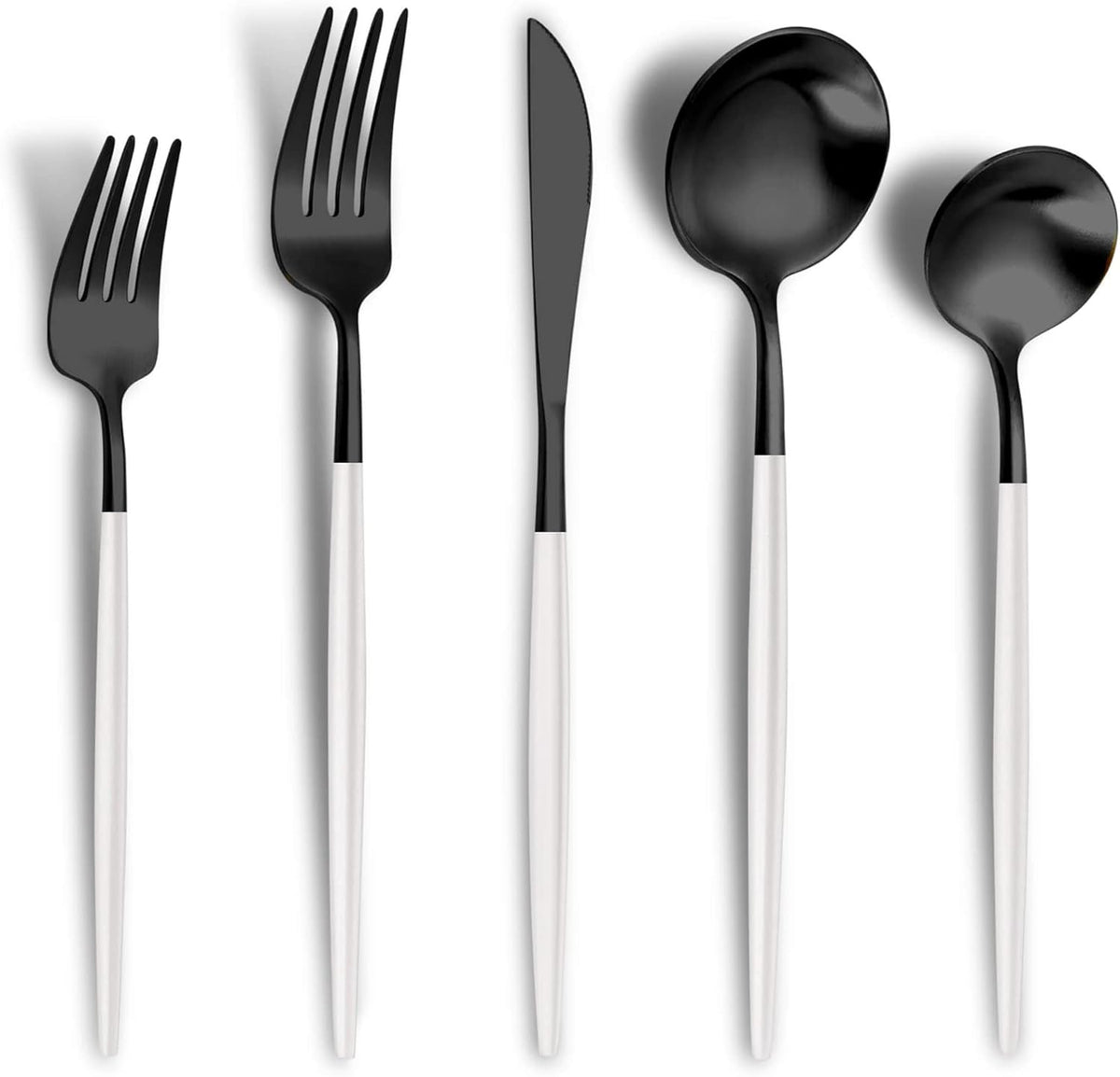 Matte Black White Silverware Set for 4,Modern Stainless Steel Brushed Cutlery Set,20-Pieces Heavy