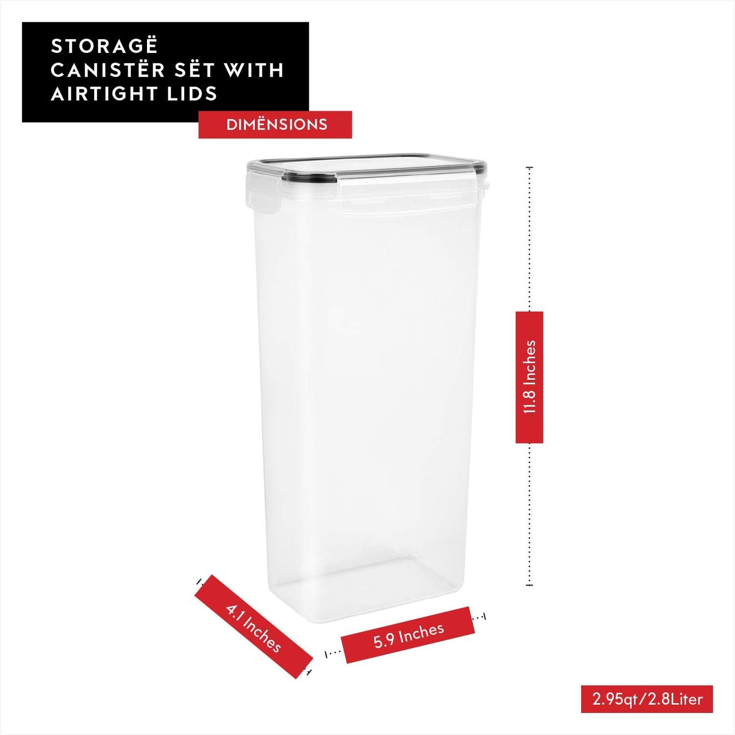 Airtight Food Storage Containers with Lids Set of 4-95 fl. oz Pasta storage Containers, BPA Free