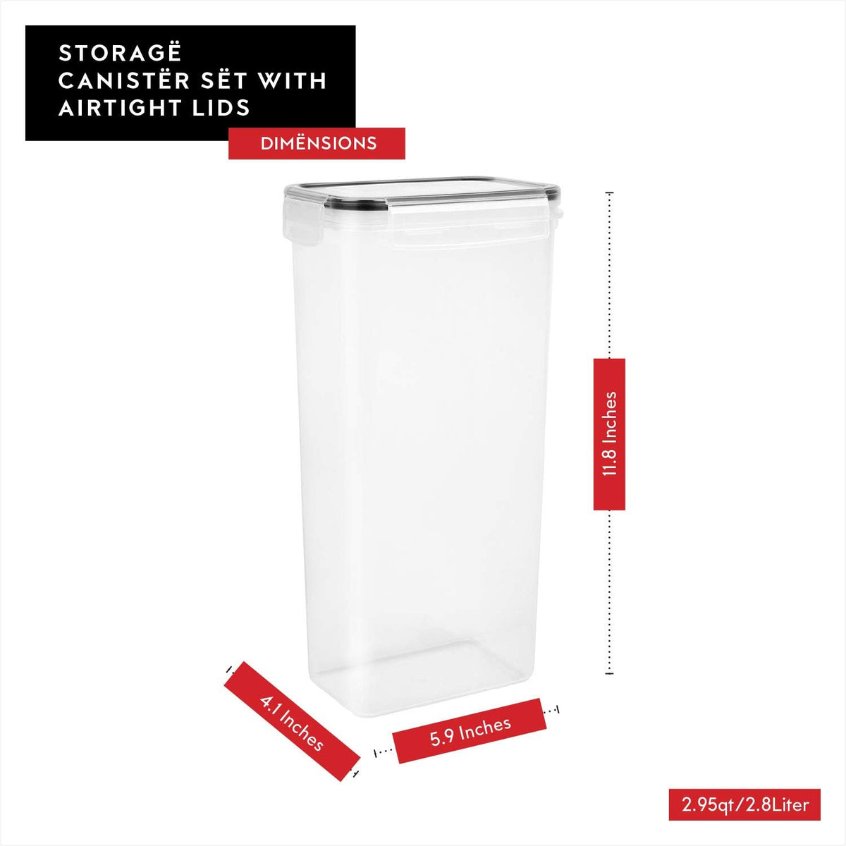 Airtight Food Storage Containers with Lids Set of 4-95 fl. oz Pasta storage Containers, BPA Free