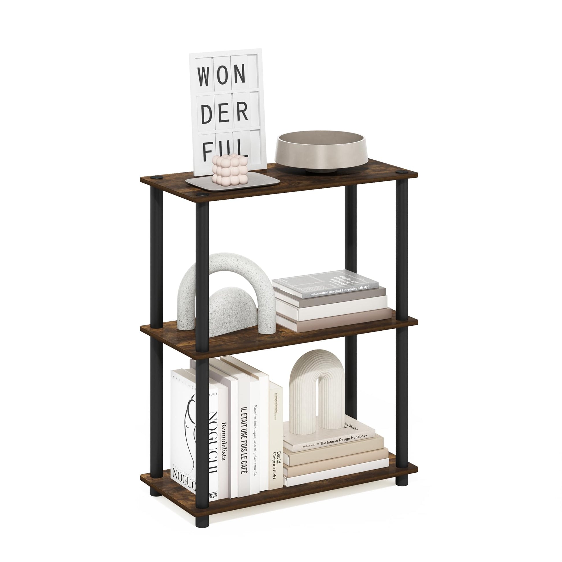 Furinno Turn-N-Tube Storage Shelves, 3-Tier Book Shelf, Corner Shelf, Toolless Open Shelves, for