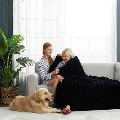 Cozy Bliss Faux Fur Throw Blanket for Couch, Cozy Warm Plush Striped Blanket for Sofa Bedroom