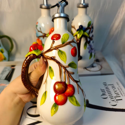 18.26oz/540ml Ceramics Olive Oil Dispenser Bottle,Hand Painted Reliefs Oil Dispenser for