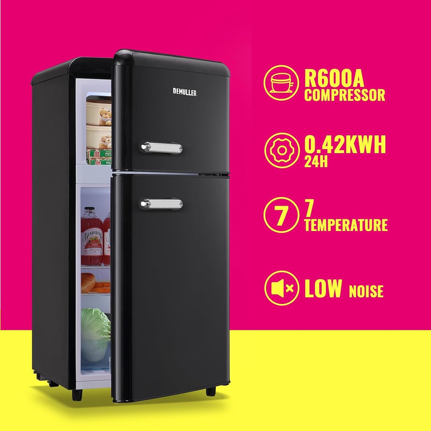 Mini Fridge Dual Door Refrigerator with Freezer, 3.5 Cu.Ft Compact Refrigerator with Handle