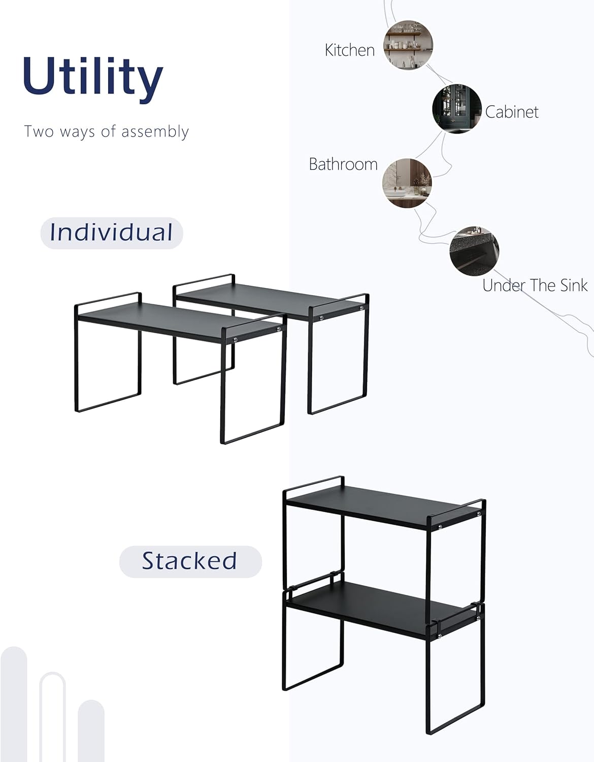 Nxconsu 2Pack Cabinet Shelves Stackable Organizer Rack Riser for Kitchen Cabinet Pantry Cupboard