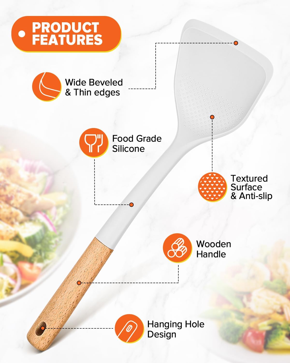 Silicone Cooking Utensils Set, Perfectly Angled for Frying, Mixing,Serving,Draining,Turning and