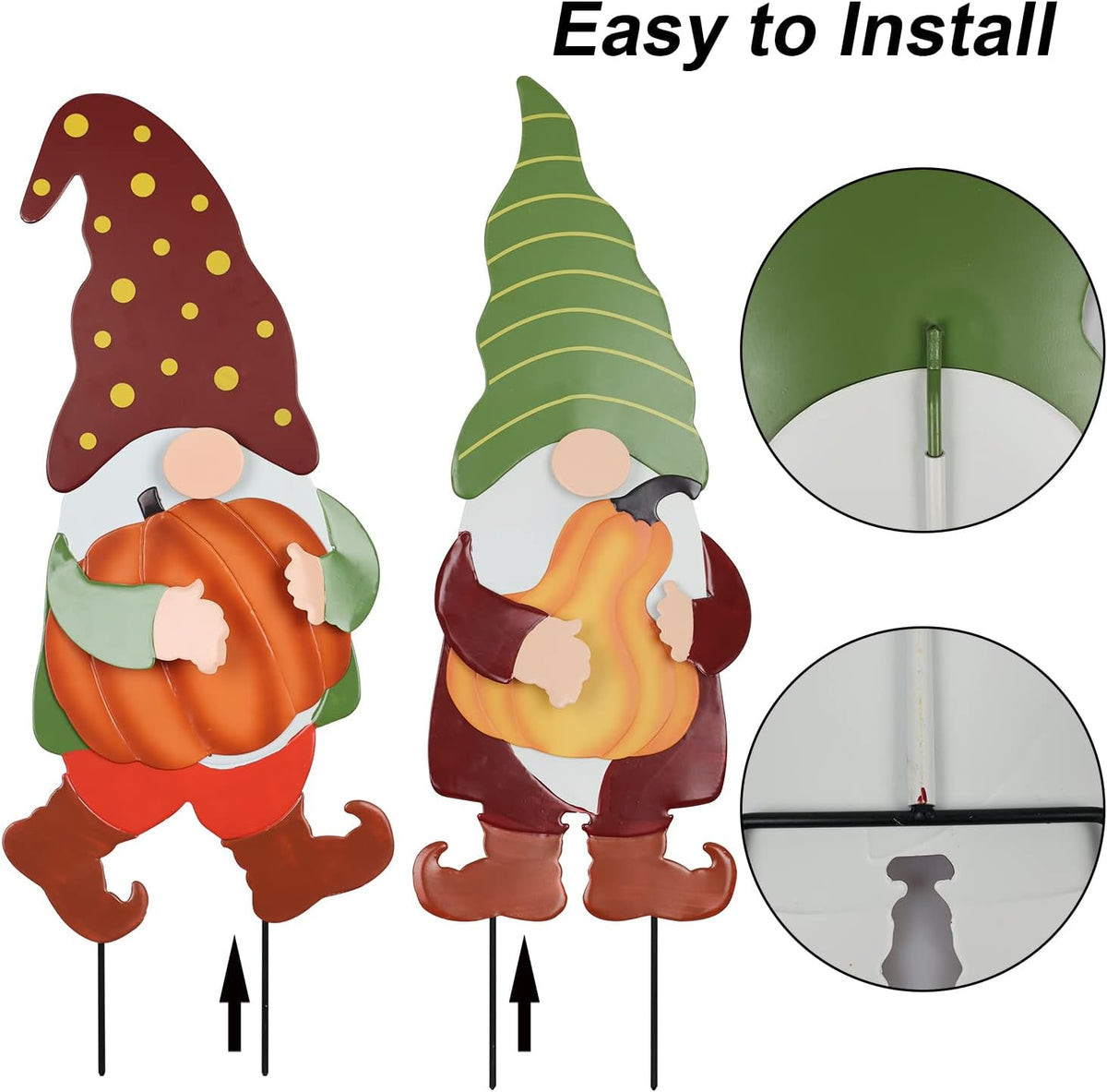 YEAHOME Fall Decorations for Home Outdoor, 2 Pack 25" Decorative Garden Stakes with Gnomes Pumpkin