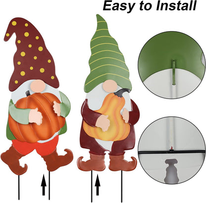 YEAHOME Fall Decorations for Home Outdoor, 2 Pack 25" Decorative Garden Stakes with Gnomes Pumpkin
