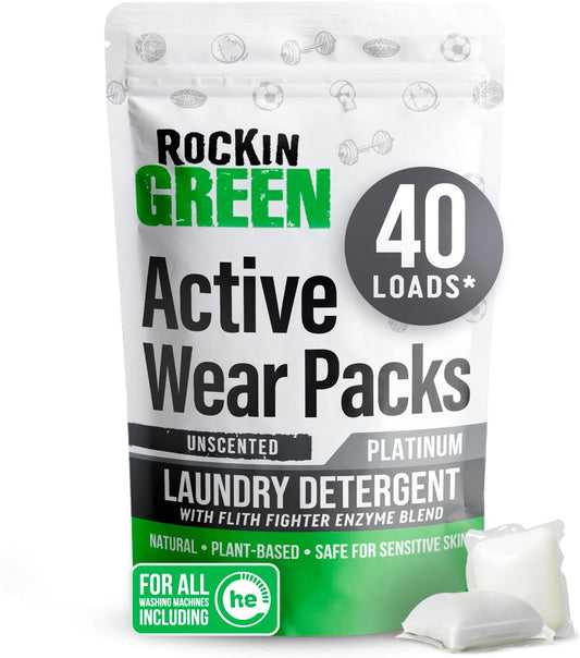 Rockin' Green Laundry Detergent Pods, Plant-based, All Natural, Vegan & Biodegradable Odor Fighter