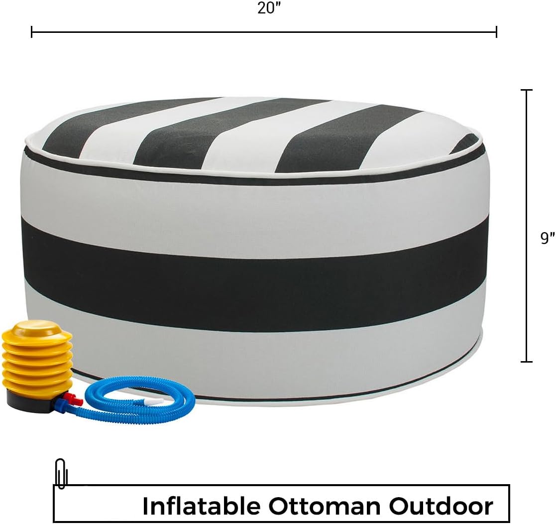 Inflatable Outdoor Ottoman with Air Pump,20"x9" Portable Patio Pouf,Water