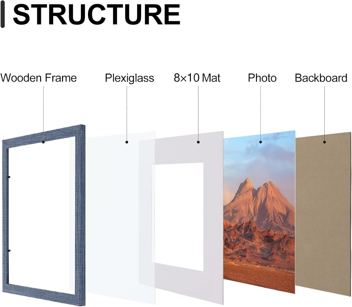 Vittanly 11x14 Picture Frames Set of 9, Shatter Resistant Plexiglass, Display 8x10 Pictures with
