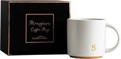COLLECTIVE HOME - Monogram Ceramic Mugs, 15 oz Golden Initial Coffee Cups, Elegant Alphabet Tea