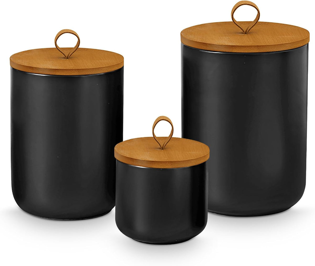 Canister Sets for Kitchen,Ceramic Kitchen Canisters for Countertop with Airtight Wood Lids for