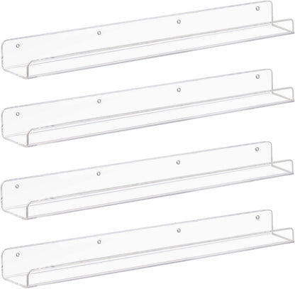 Weiai Clear Acrylic Floating Shelves 24 inches, Wall Bookshelf for Kids, Transparent Book Shelf