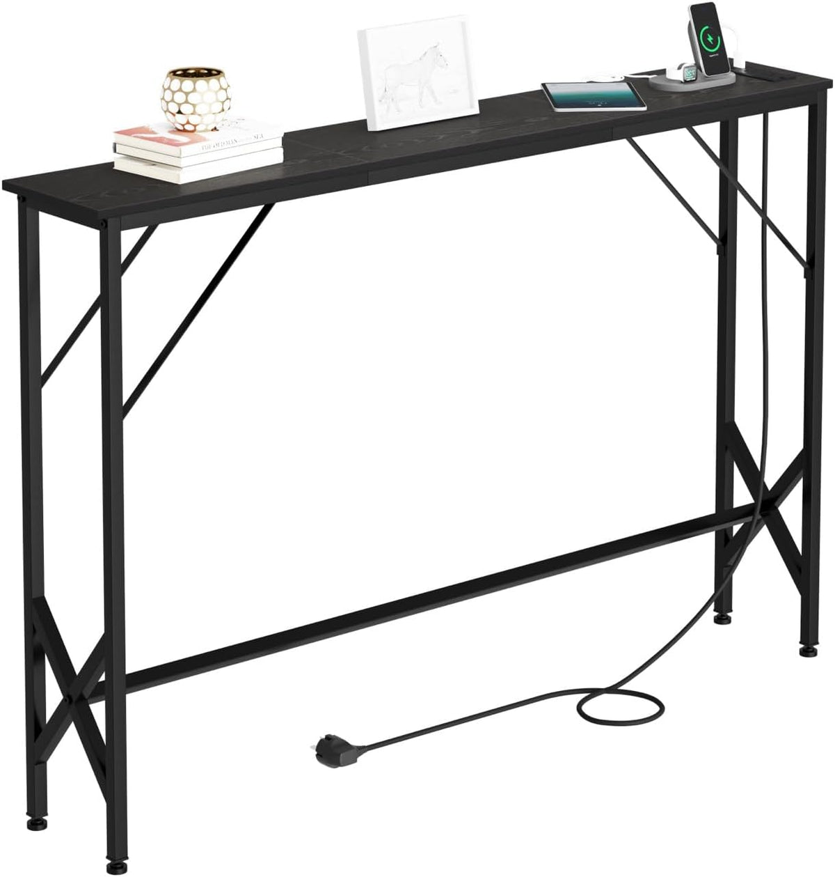 47.2'' Console Table, Skinny Entryway Table with Fast-Charging Station, Narrow Long Sofa Table