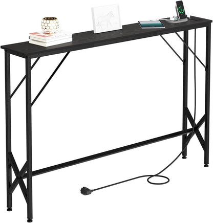 47.2'' Console Table, Skinny Entryway Table with Fast-Charging Station, Narrow Long Sofa Table