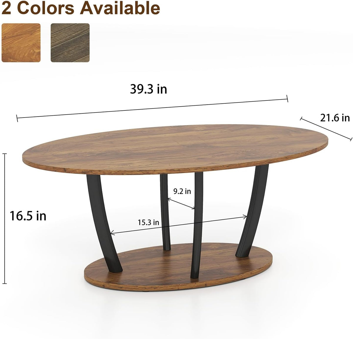 Manora Small Oval Coffee Table with Storage, Farmhouse Industrial Center Table for Living Room
