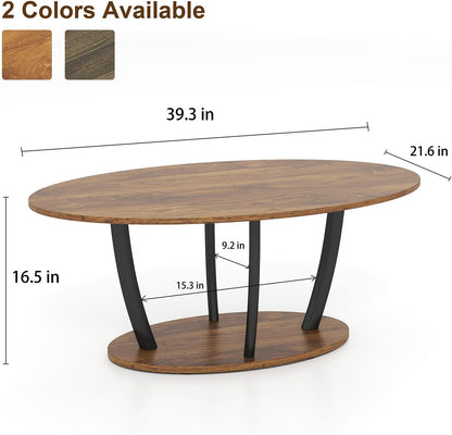 Manora Small Oval Coffee Table with Storage, Farmhouse Industrial Center Table for Living Room