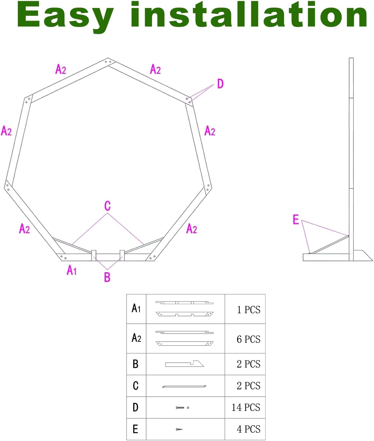 7FT Wedding Arch, Heptagonal Wood Arch for Wedding Ceremony, Arbor Backdrop Stand for Garden