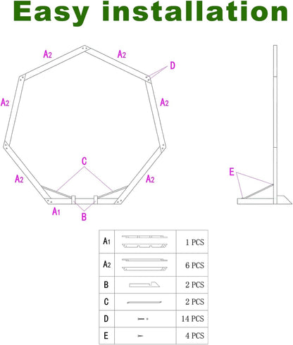 7FT Wedding Arch, Heptagonal Wood Arch for Wedding Ceremony, Arbor Backdrop Stand for Garden
