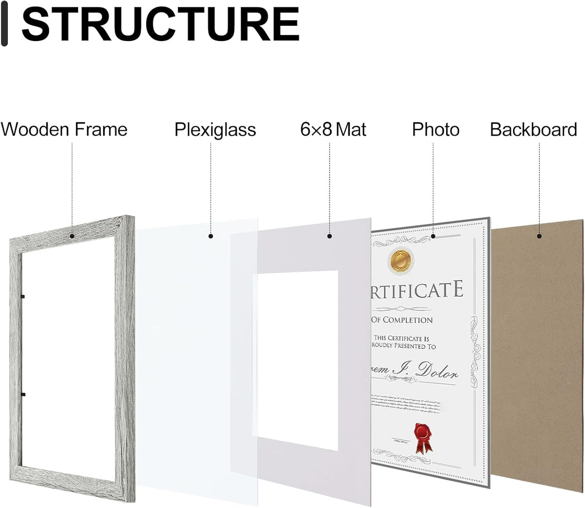 Vittanly 8.5x11 Picture Frames Set of 9, Shatter Resistant Plexiglass, Display 6x8 Pictures with