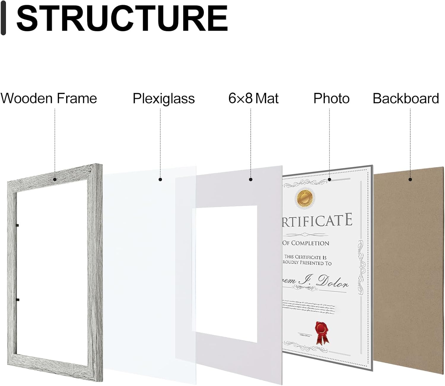 Vittanly 8.5x11 Picture Frames Set of 9, Shatter Resistant Plexiglass, Display 6x8 Pictures with