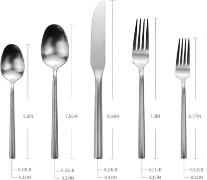 Silverware Set Flatware Set Matte Silver Cutlery Set with Hexagon Handle Forged Stainless Steel 20