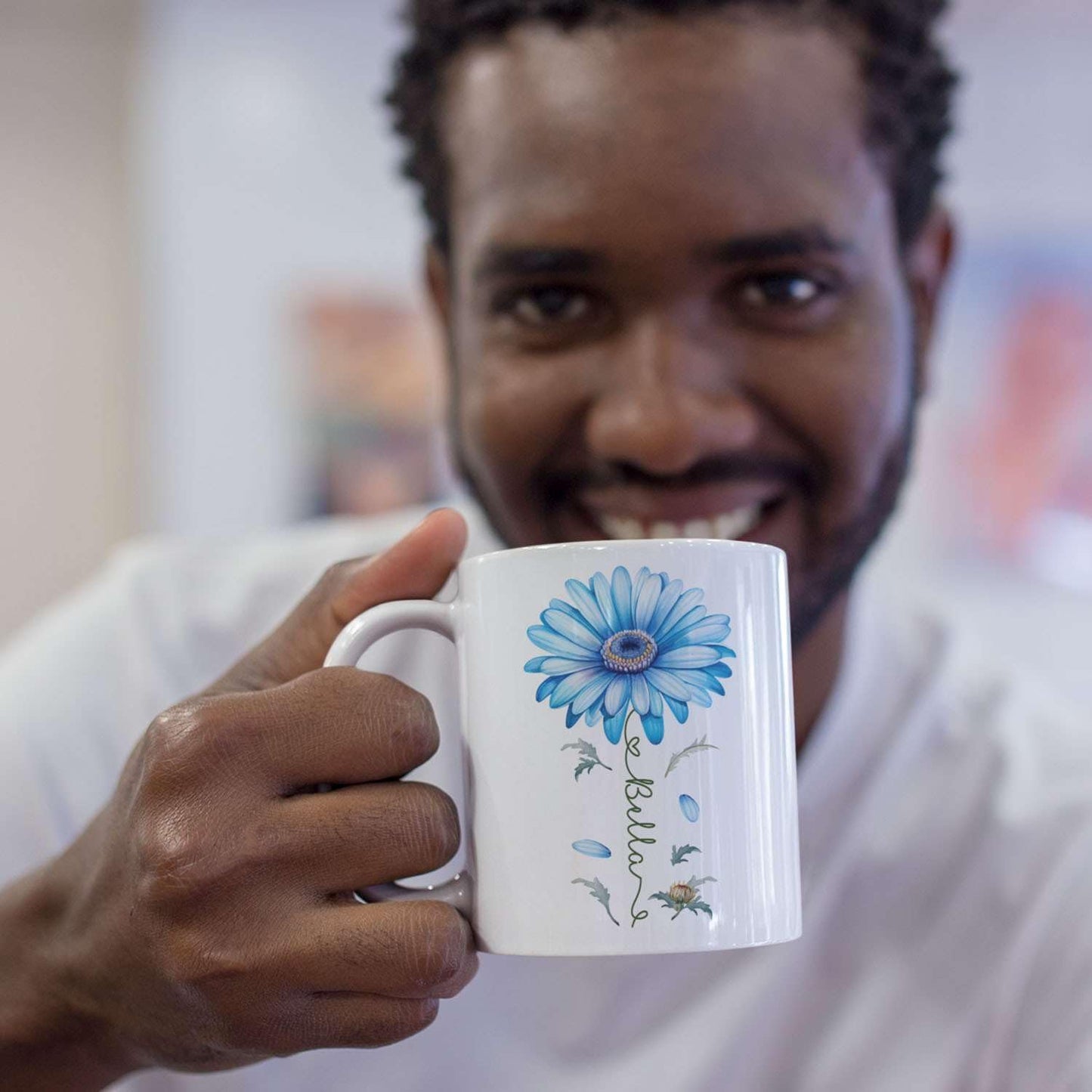 Adorable Gerbera Daisy Flower Mug, Customized Flower Themed Cup With Name, Novelty Daisy Flower